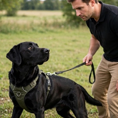 Dog learning not to pull on leash