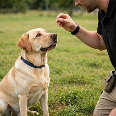 Dog learning to sit on cue